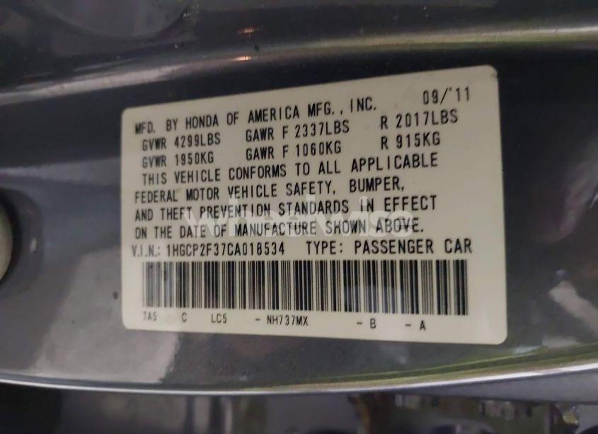 Photo 9 of 2012 Honda Accord 2.4 LX (VIN 1HGCP2F37CA018534)