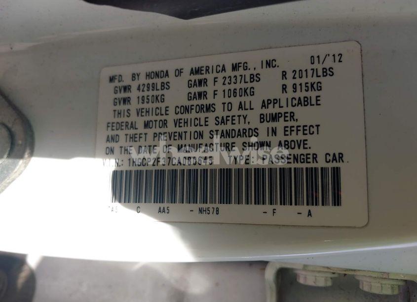 Photo 9 of 2012 Honda Accord 2.4 LX (VIN 1HGCP2F37CA080645)