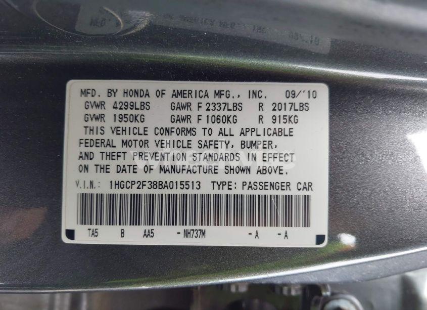 Photo 9 of 2011 Honda Accord 2.4 LX (VIN 1HGCP2F38BA015513)