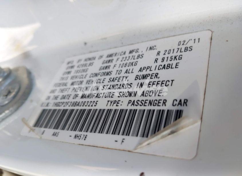 Photo 9 of 2011 Honda Accord 2.4 LX (VIN 1HGCP2F38BA093225)