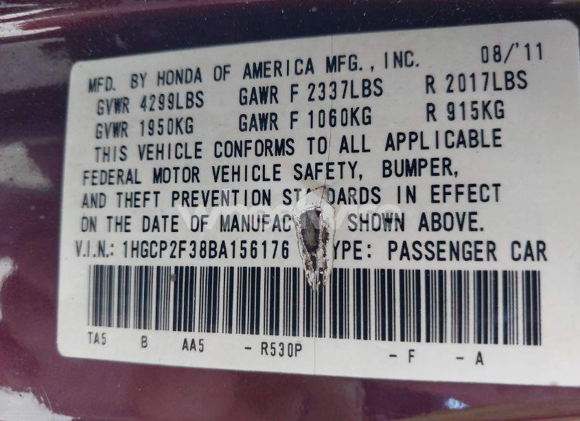 Photo 9 of 2011 Honda Accord 2.4 LX (VIN 1HGCP2F38BA156176)