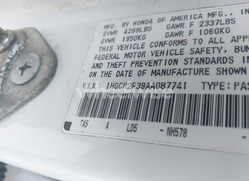 Photo 9 of 2010 Honda Accord 2.4 LX (VIN 1HGCP2F39AA087741)