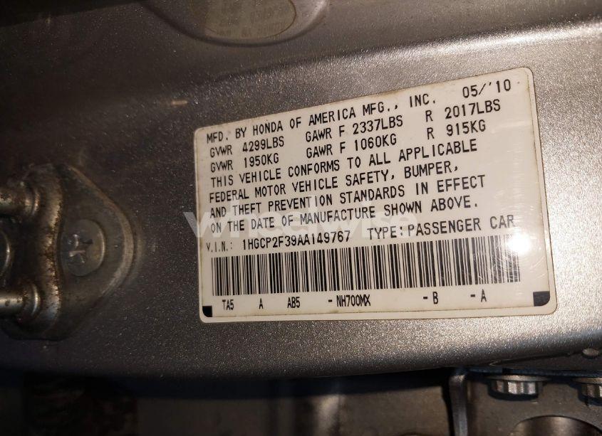Photo 9 of 2010 Honda Accord 2.4 LX (VIN 1HGCP2F39AA149767)