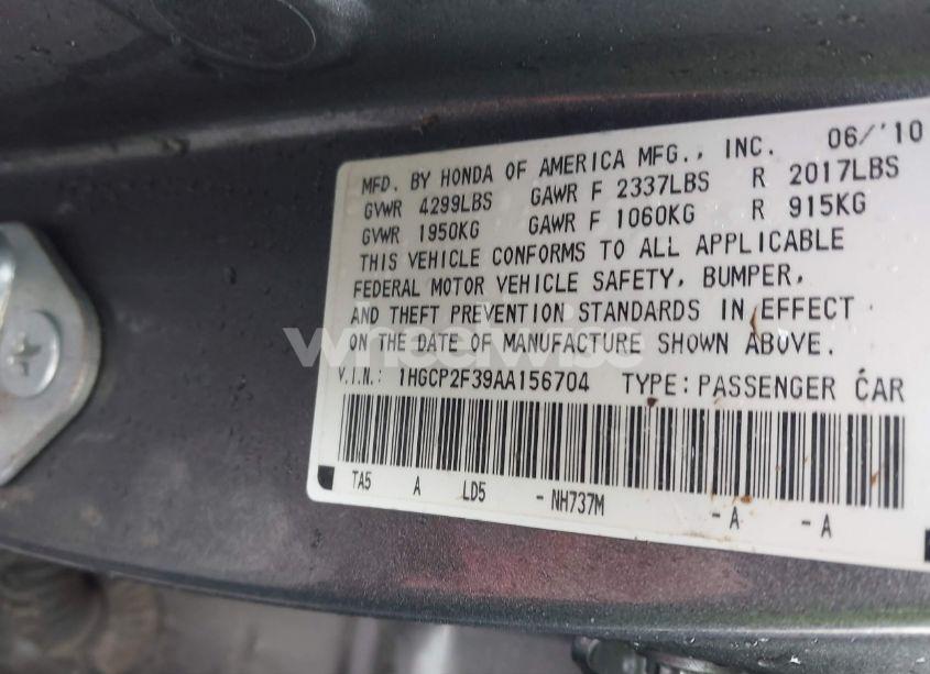 Photo 9 of 2010 Honda Accord 2.4 LX (VIN 1HGCP2F39AA156704)