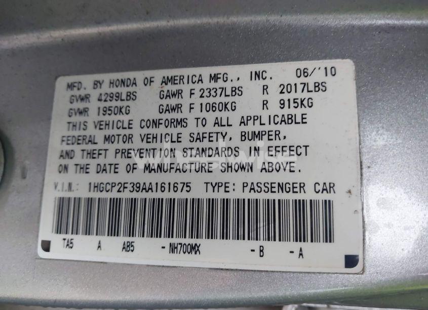 Photo 9 of 2010 Honda Accord 2.4 LX (VIN 1HGCP2F39AA161675)