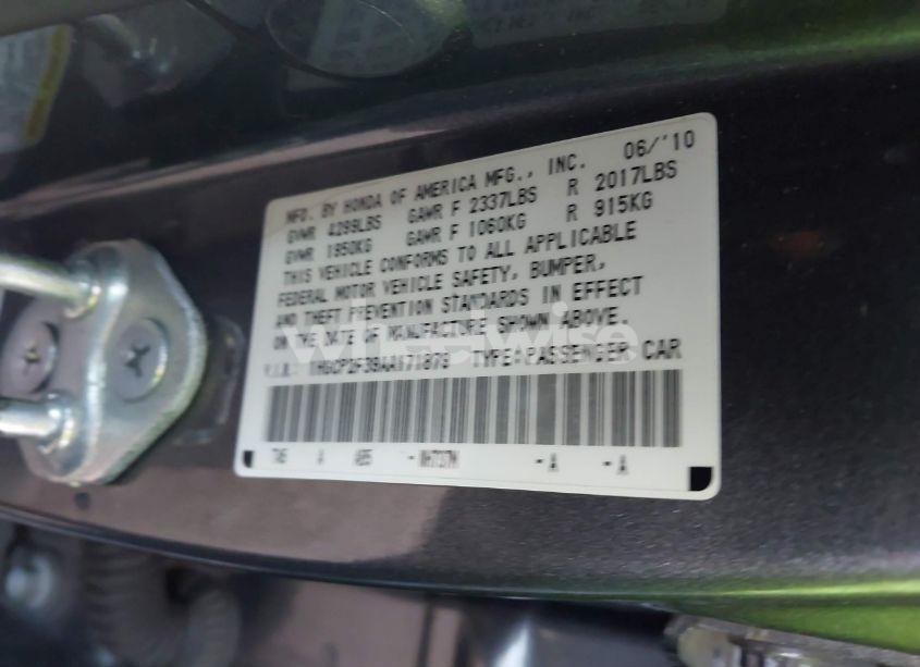 Photo 9 of 2010 Honda Accord 2.4 LX (VIN 1HGCP2F39AA171879)