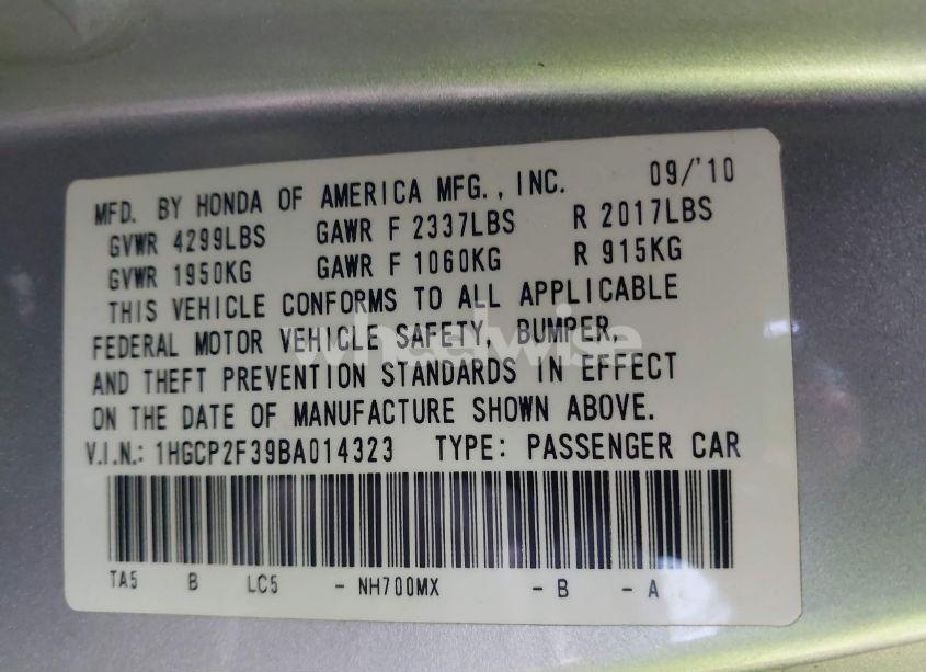 Photo 9 of 2011 Honda Accord 2.4 LX (VIN 1HGCP2F39BA014323)