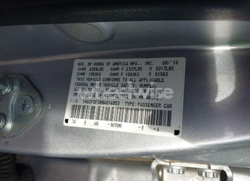 Photo 9 of 2011 Honda Accord 2.4 LX (VIN 1HGCP2F39BA014953)