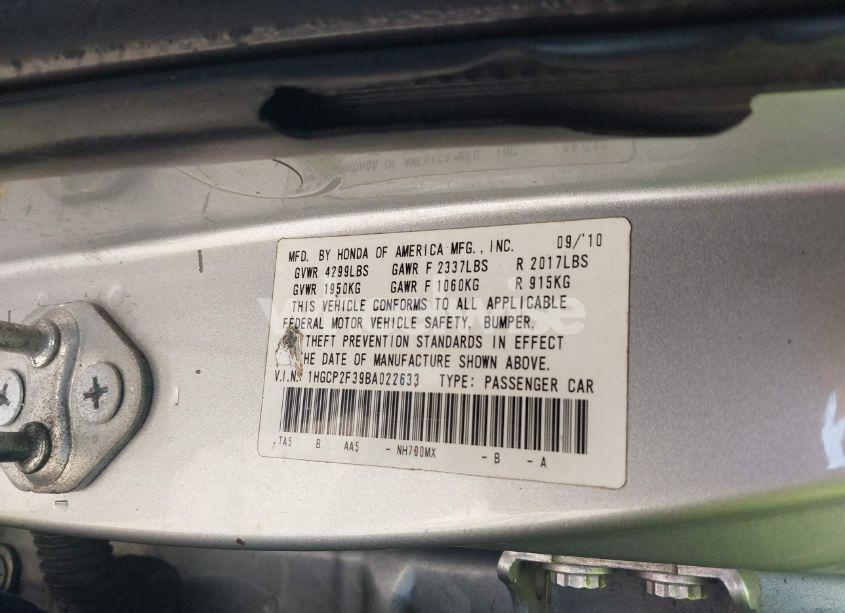 Photo 9 of 2011 Honda Accord 2.4 LX (VIN 1HGCP2F39BA022633)