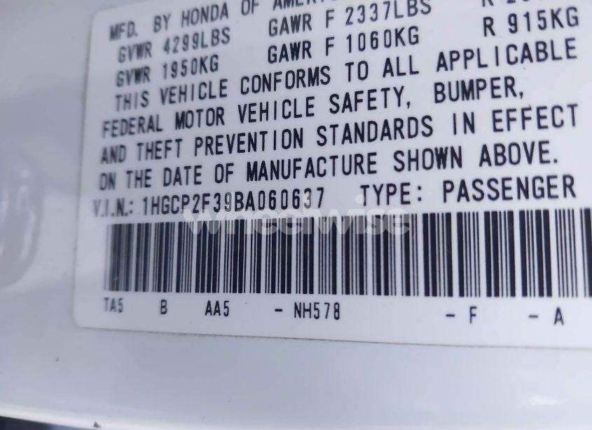 Photo 9 of 2011 Honda Accord 2.4 LX (VIN 1HGCP2F39BA060637)