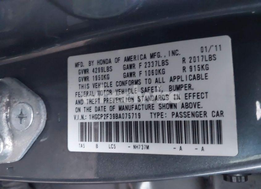 Photo 9 of 2011 Honda Accord 2.4 LX (VIN 1HGCP2F39BA075719)