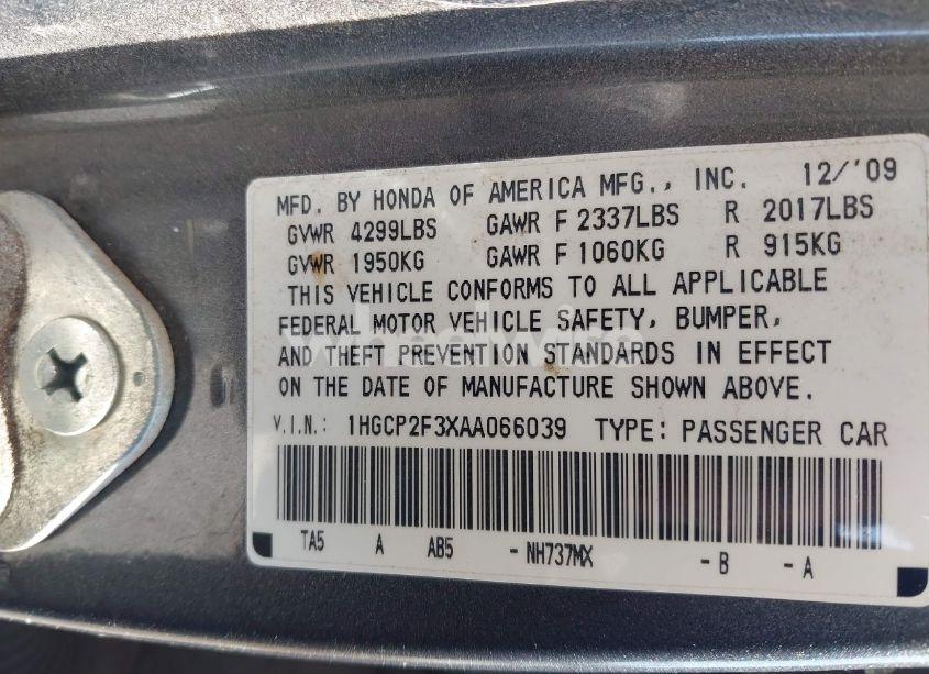 Photo 9 of 2010 Honda Accord 2.4 LX (VIN 1HGCP2F3XAA066039)