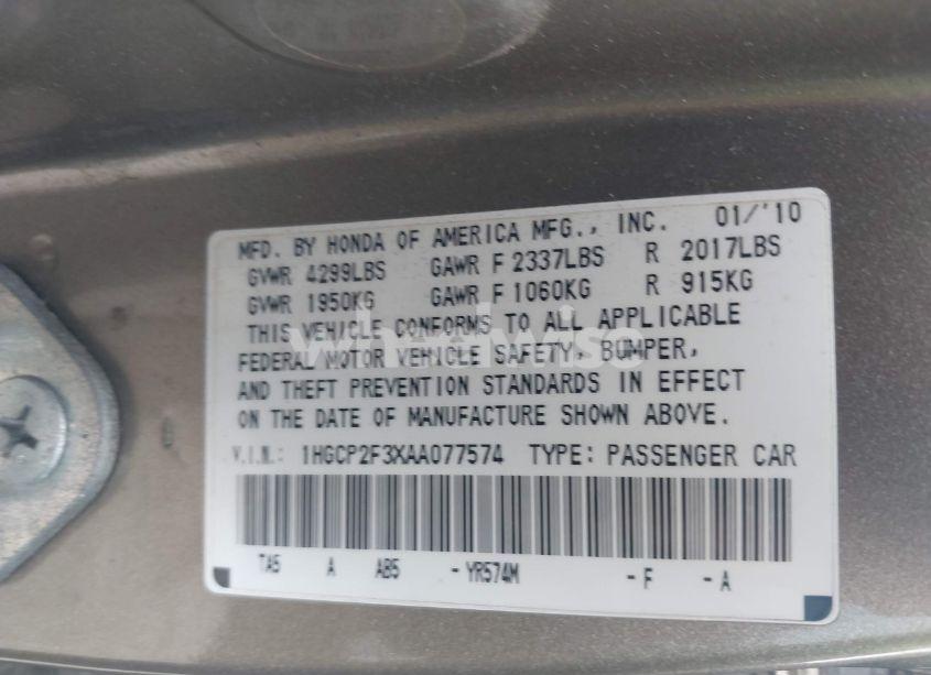 Photo 9 of 2010 Honda Accord 2.4 LX (VIN 1HGCP2F3XAA077574)