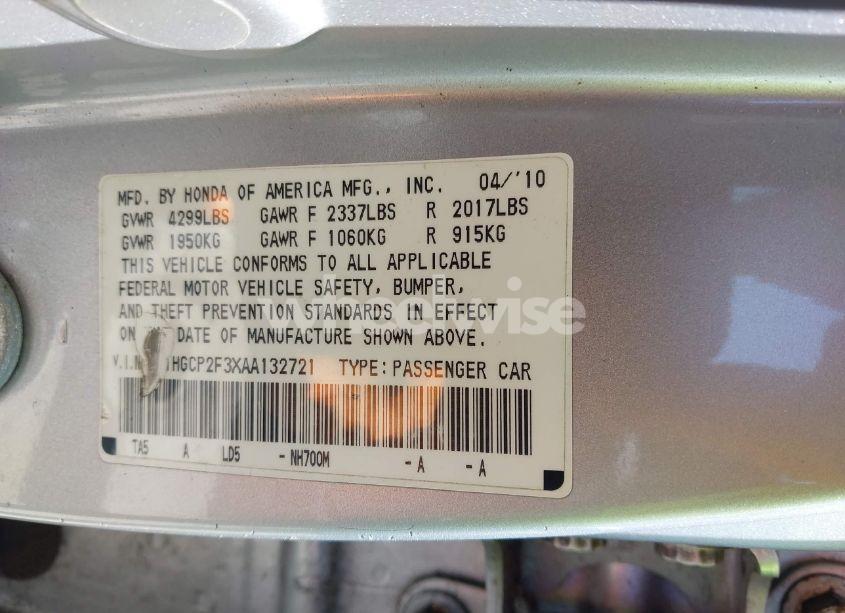 Photo 9 of 2010 Honda Accord 2.4 LX (VIN 1HGCP2F3XAA132721)
