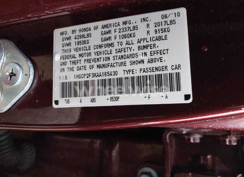 Photo 9 of 2010 Honda Accord 2.4 LX (VIN 1HGCP2F3XAA165430)