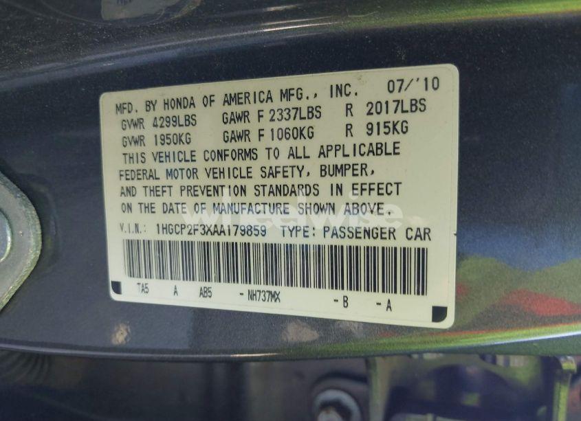 Photo 9 of 2010 Honda Accord 2.4 LX (VIN 1HGCP2F3XAA179859)