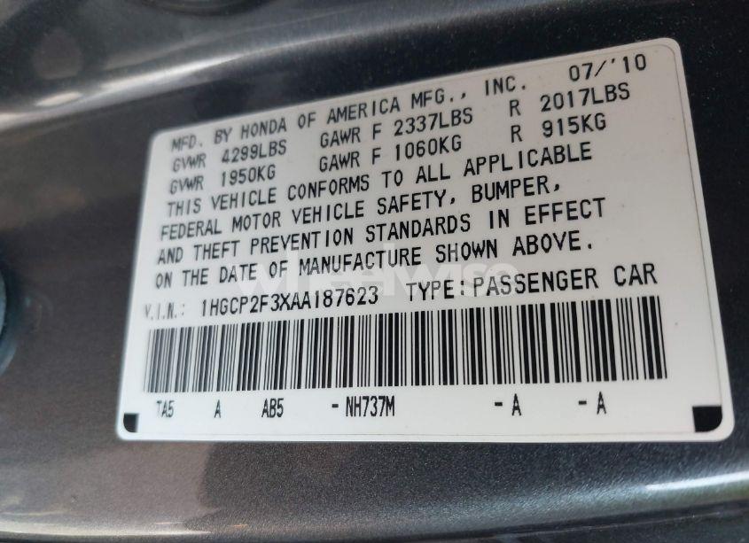 Photo 9 of 2010 Honda Accord 2.4 LX (VIN 1HGCP2F3XAA187623)