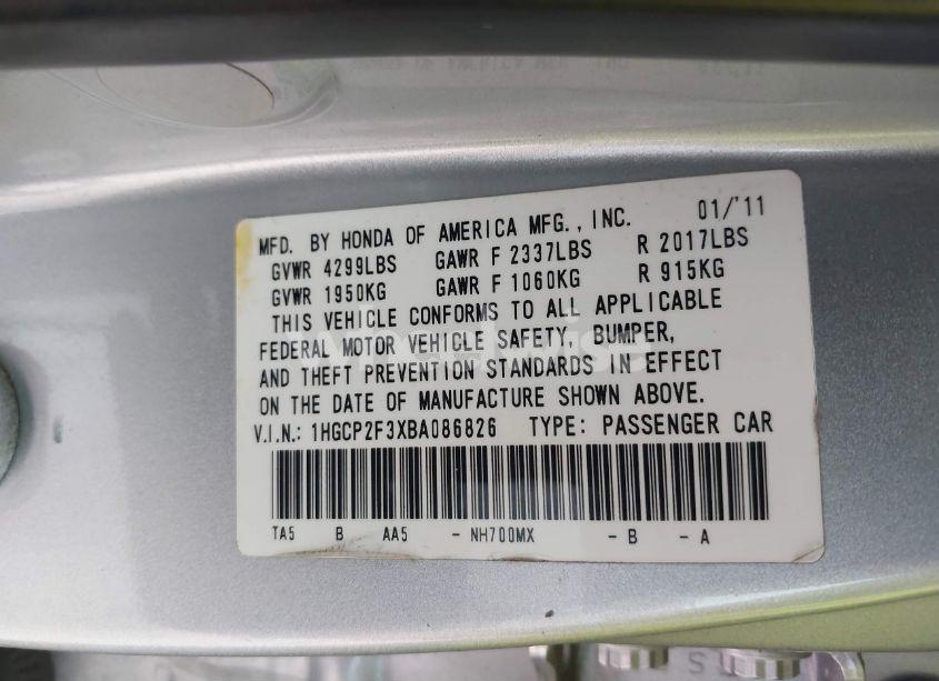 Photo 9 of 2011 Honda Accord 2.4 LX (VIN 1HGCP2F3XBA086826)