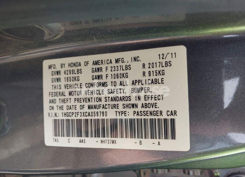 Photo 9 of 2012 Honda Accord 2.4 LX (VIN 1HGCP2F3XCA059790)