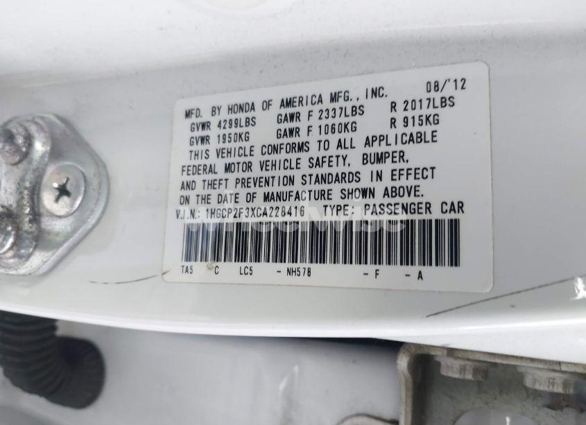 Photo 9 of 2012 Honda Accord 2.4 LX (VIN 1HGCP2F3XCA228416)