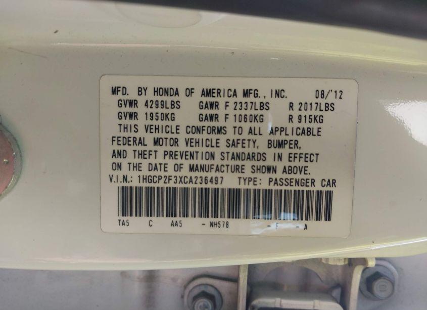 Photo 9 of 2012 Honda Accord 2.4 LX (VIN 1HGCP2F3XCA236497)