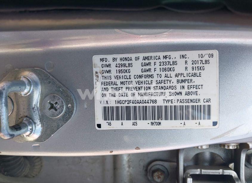 Photo 9 of 2010 Honda Accord 2.4 LX-P (VIN 1HGCP2F40AA044768)