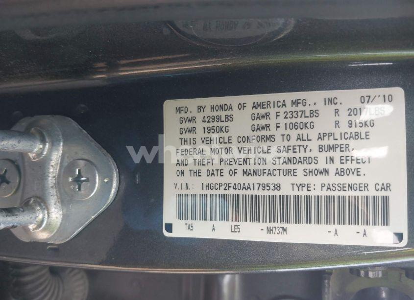 Photo 9 of 2010 Honda Accord 2.4 LX-P (VIN 1HGCP2F40AA179538)