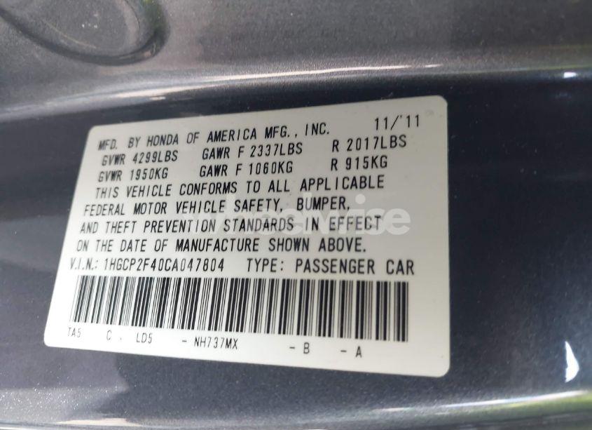 Photo 9 of 2012 Honda Accord 2.4 LX-P (VIN 1HGCP2F40CA047804)