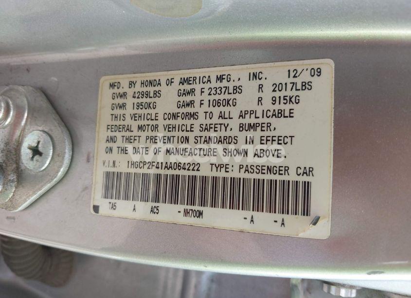 Photo 9 of 2010 Honda Accord 2.4 LX-P (VIN 1HGCP2F41AA064222)