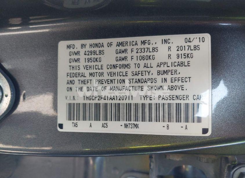 Photo 8 of 2010 Honda Accord 2.4 LX-P (VIN 1HGCP2F41AA120711)