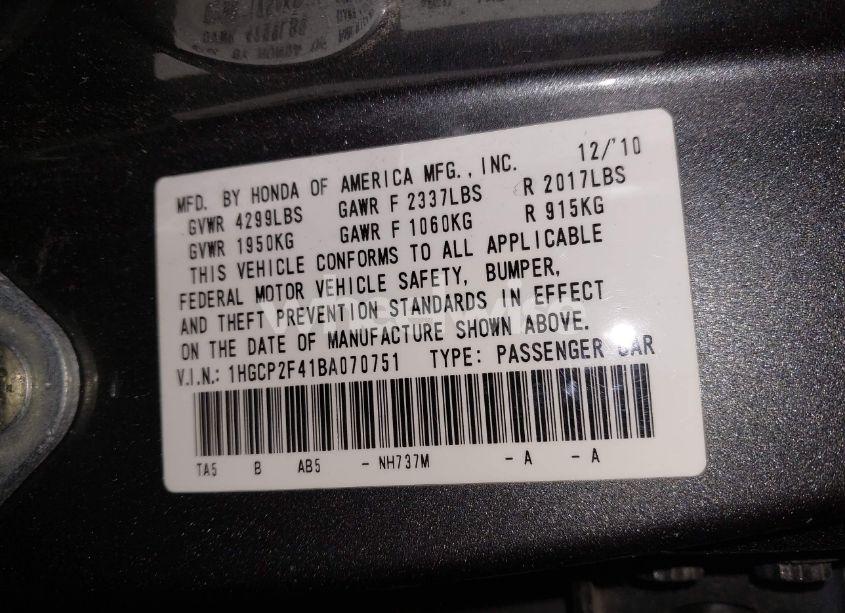 Photo 9 of 2011 Honda Accord 2.4 LX-P (VIN 1HGCP2F41BA070751)