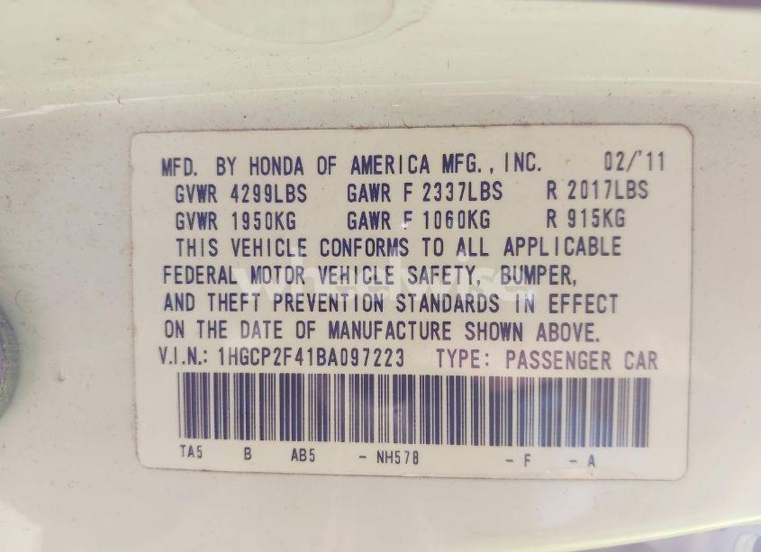 Photo 9 of 2011 Honda Accord 2.4 LX-P (VIN 1HGCP2F41BA097223)