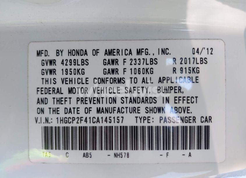 Photo 9 of 2012 Honda Accord 2.4 LX-P (VIN 1HGCP2F41CA145157)