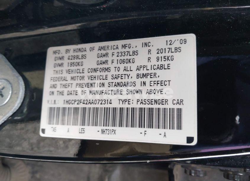 Photo 9 of 2010 Honda Accord 2.4 LX-P (VIN 1HGCP2F42AA072314)