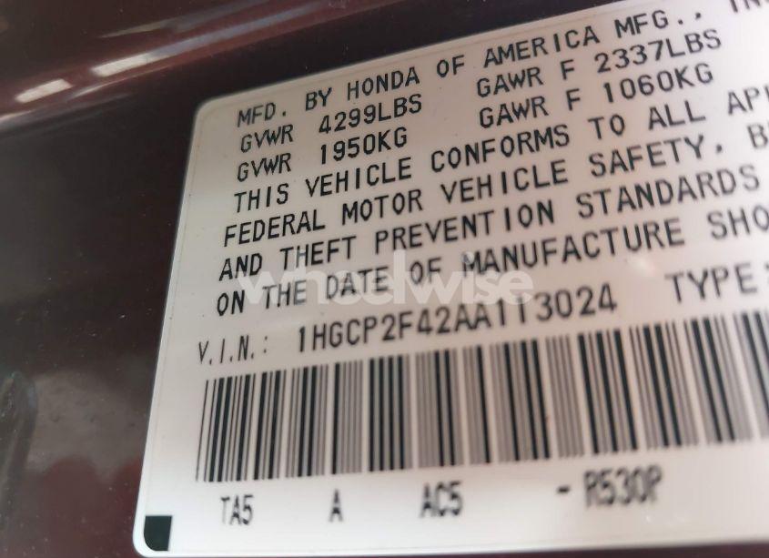 Photo 9 of 2010 Honda Accord 2.4 LX-P (VIN 1HGCP2F42AA113024)