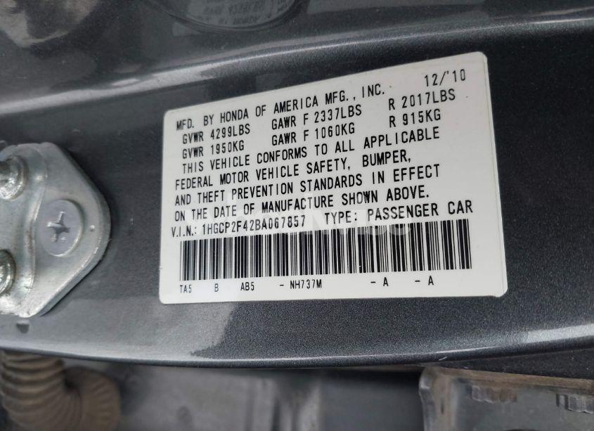 Photo 9 of 2011 Honda Accord 2.4 LX-P (VIN 1HGCP2F42BA067857)