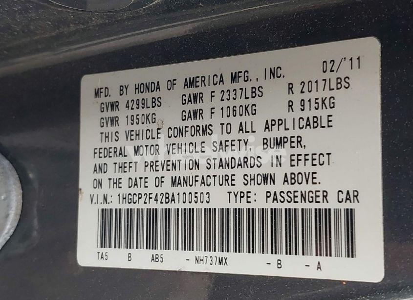 Photo 9 of 2011 Honda Accord 2.4 LX-P (VIN 1HGCP2F42BA100503)