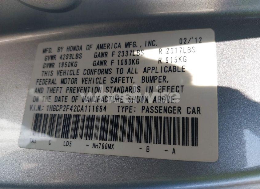 Photo 9 of 2012 Honda Accord 2.4 LX-P (VIN 1HGCP2F42CA111664)