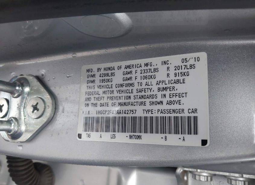 Photo 9 of 2010 Honda Accord 2.4 LX-P (VIN 1HGCP2F43AA142757)