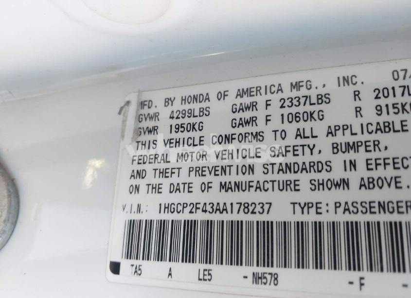 Photo 9 of 2010 Honda Accord 2.4 LX-P (VIN 1HGCP2F43AA178237)