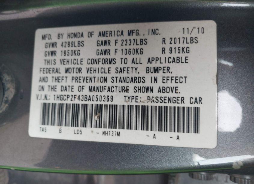 Photo 9 of 2011 Honda Accord 2.4 LX-P (VIN 1HGCP2F43BA050369)