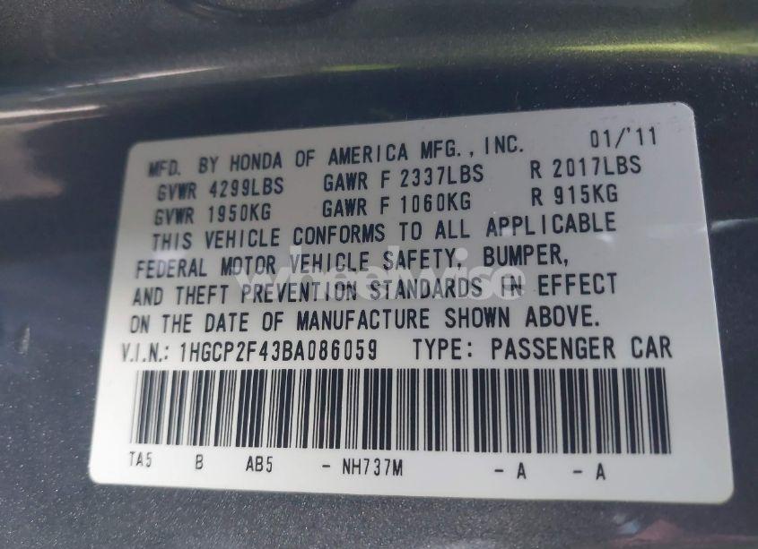 Photo 9 of 2011 Honda Accord 2.4 LX-P (VIN 1HGCP2F43BA086059)