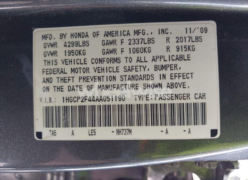 Photo 9 of 2010 Honda Accord 2.4 LX-P (VIN 1HGCP2F44AA051190)