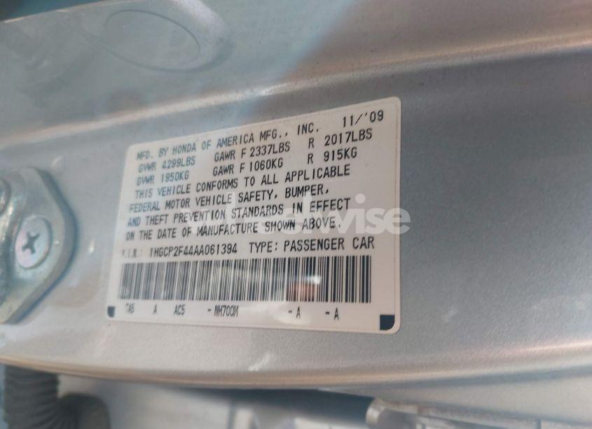 Photo 9 of 2010 Honda Accord 2.4 LX-P (VIN 1HGCP2F44AA061394)