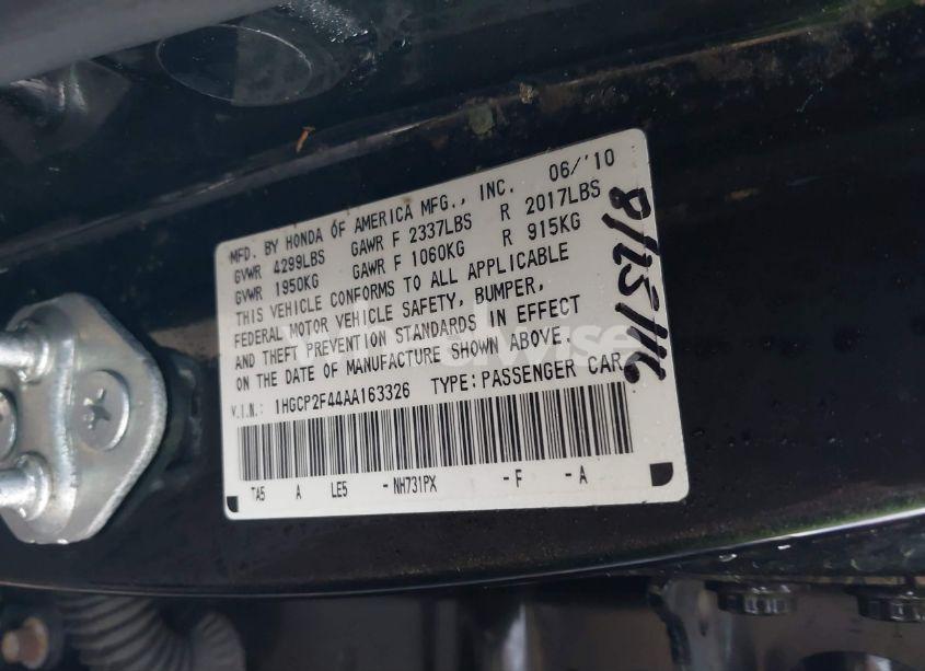 Photo 9 of 2010 Honda Accord 2.4 LX-P (VIN 1HGCP2F44AA163326)