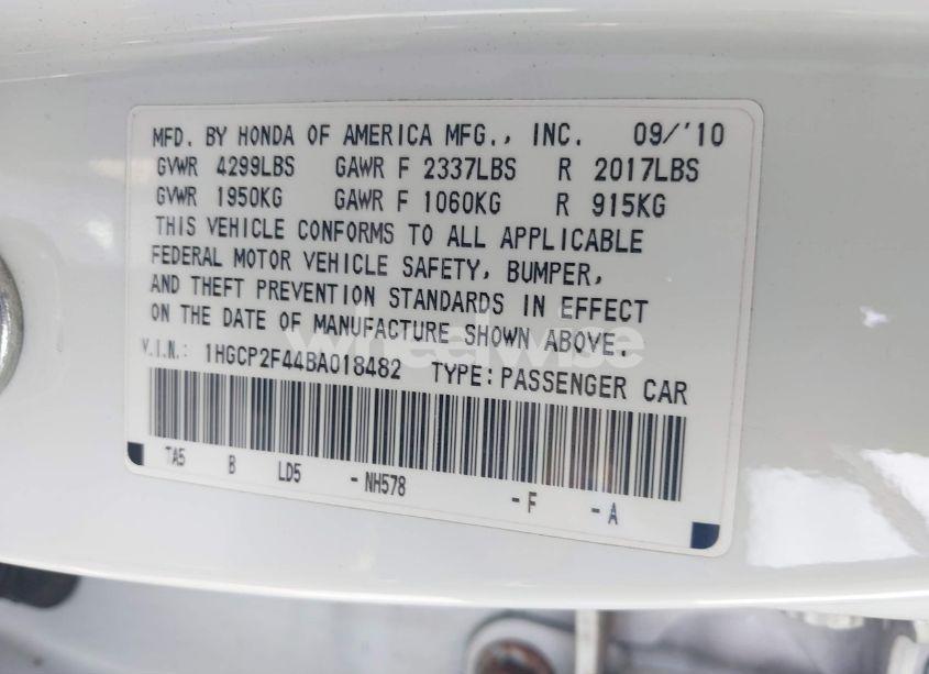 Photo 9 of 2011 Honda Accord 2.4 LX-P (VIN 1HGCP2F44BA018482)