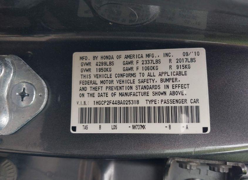 Photo 9 of 2011 Honda Accord 2.4 LX-P (VIN 1HGCP2F44BA025318)