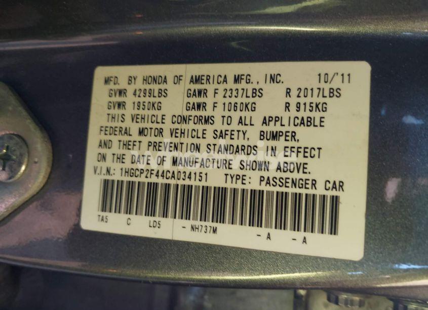 Photo 9 of 2012 Honda Accord 2.4 LX-P (VIN 1HGCP2F44CA034151)