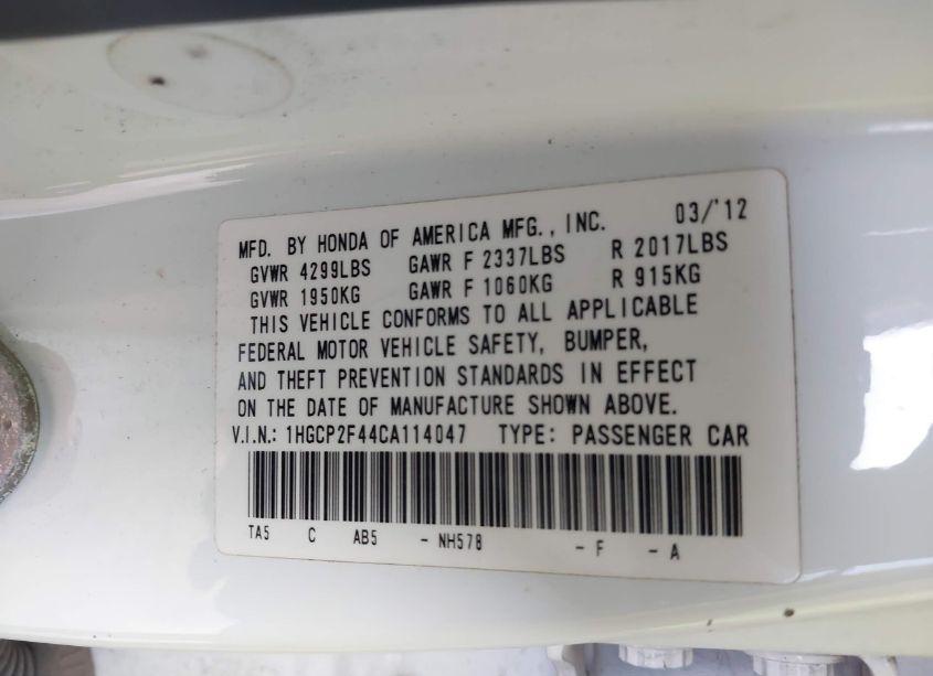 Photo 9 of 2012 Honda Accord 2.4 LX-P (VIN 1HGCP2F44CA114047)