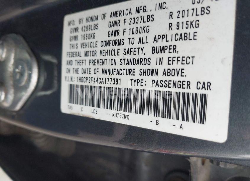 Photo 9 of 2012 Honda Accord 2.4 LX-P (VIN 1HGCP2F44CA177391)